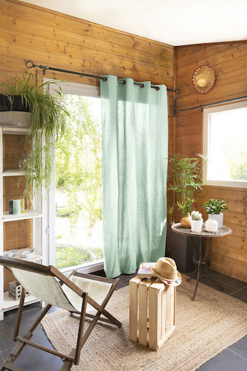 Room Curtain Cotton L'effet Papillon 140x0x260cm Light Blue