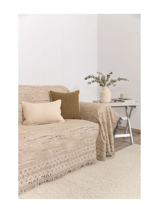 Naf Naf Crown Sofa Throw Chenille 180x250cm Beige