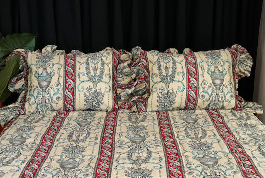 Decotelia Tagesdecken Kmb4 Beiges Karmesin Lachsuri 220x240 Satin Volan
