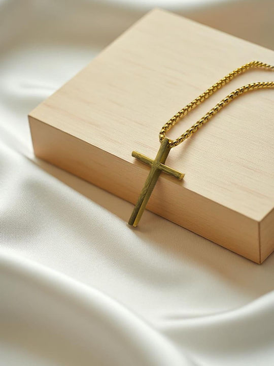 Men's Cross from Gold Plated Steel with Chain