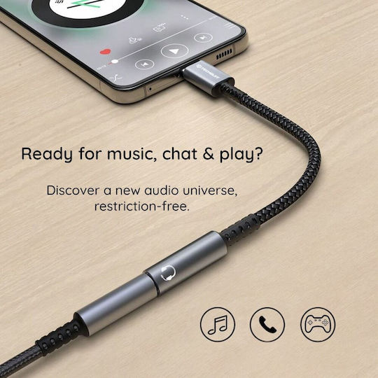 Techsuit Редовна USB 2.0 Кабел USB-C мъжки - 3,5 мм женски Сив 0.1м