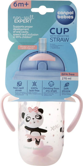 Canpol Babies Baby Cup with Handles and Straw Non Spill made of Plastic Pink 270ml for 6m+m+