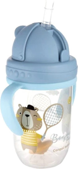 Canpol Babies Baby Cup with Handles and Straw Non Spill made of Plastic Light Blue 270ml for 6m+m+