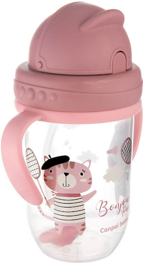 Canpol Babies Baby Cup with Handles and Straw Non Spill made of Plastic Pink 270ml for 6m+m+