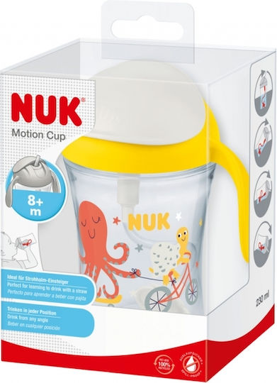Nuk Baby Cup with Handles and Straw Motion Cup made of Plastic Yellow 230ml for 8m+m+ 10.255.639