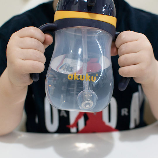 Akuku Baby Cup with Handles and Straw made of Plastic Yellow 280ml