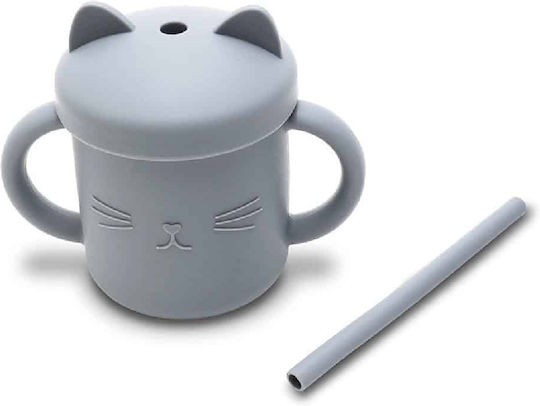 Lorelli Baby Cup with Handles and Straw made of Silicone Gray for 9m+m+
