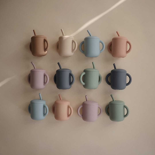 Mushie Baby Cup with Handles and Straw Simple made of Silicone Purple 175ml for 6m+m+