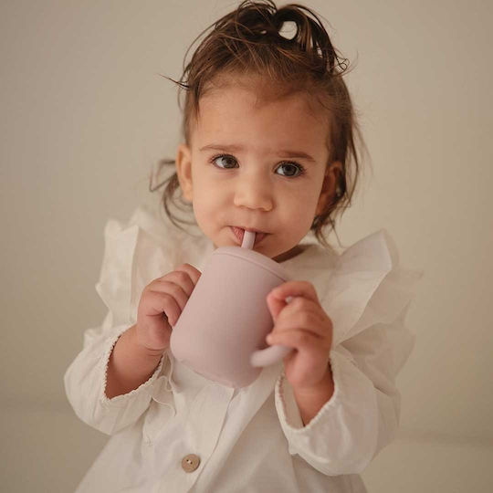 Mushie Baby Cup with Handles and Straw Simple made of Silicone Purple 175ml for 6m+m+