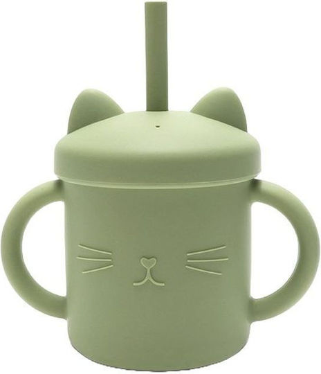 Lorelli Бебешка чаша с дръжки и сламка от силикон Зелен за 9m+m+