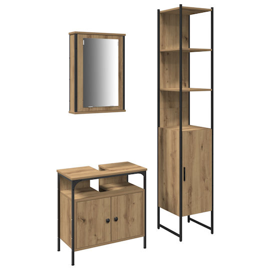 vidaXL Blat cu Lavoar, Oglindă & Coloană Brown Oak Wood vidaXL Blat cu Lavoar, Oglindă & Coloană Brown Oak Wood