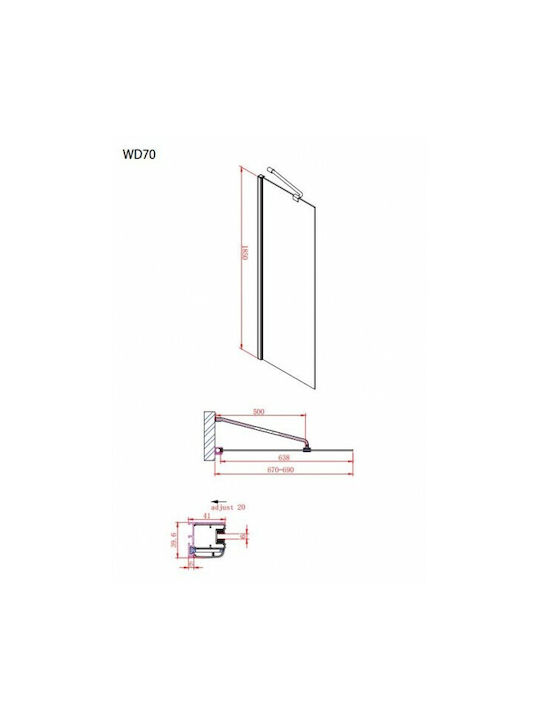 Devon Iwis Walk-in 67-72 cm Wd 70 +1 x D3 Shower Screen for Shower