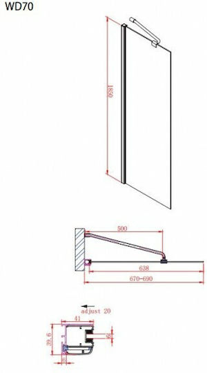 Devon Iwis Walk-in 67-72 Cm Wd 70 +1 X D3 Διαχωριστικό Ντουζιέρας