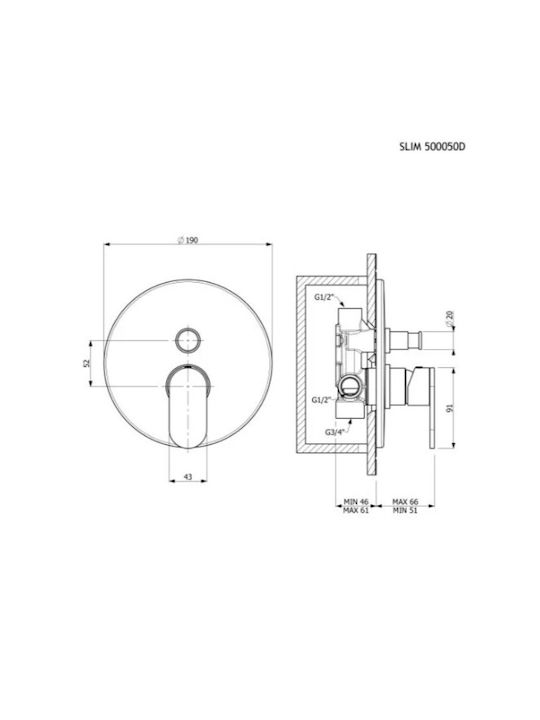 Built-in Set Mixer Wall Head Handshower Armando Vicario Slim 2 Exits Black Brushed