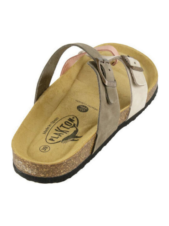 Bombay Leather Women's Flat Sandals Anatomic Tri Maquillaje/Hielo/Kaki