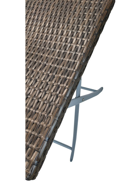 Foldable Square Rattan Woven Brown Grey Metal Frame Garden & Terrace Table Outdoor 60x60x72cm