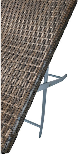 Foldable Square Rattan Woven Brown Grey Metal Frame Garden & Terrace Table Outdoor 60x60x72cm
