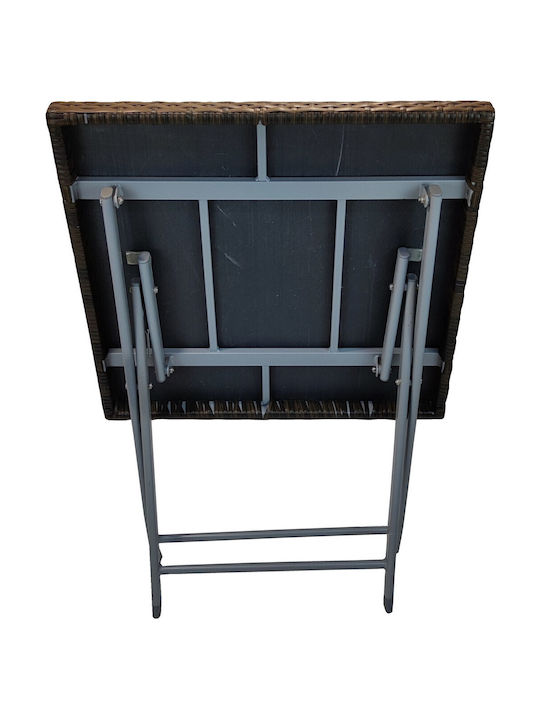Foldable Square Rattan Woven Brown Grey Metal Frame Garden & Terrace Table Outdoor 60x60x72cm