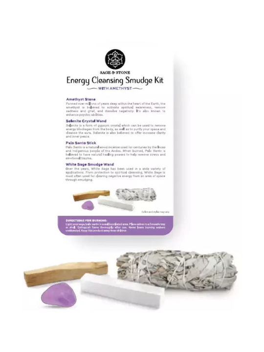Energy Cleansing Smudge Kit Palo Santo Φασκόμηλο Αμέθυστο & Σεληνίτη