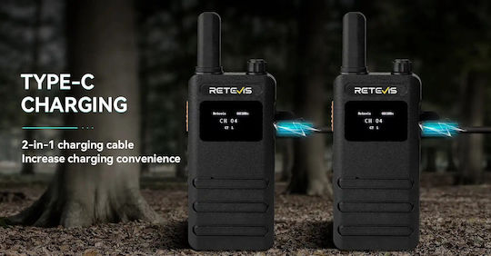 Retevis B63s + 2x G-hook Earpiece C9239a Walkie Talkie 0.5W με Μονόχρωμη Οθόνη Σε Διάφανο Χρώμα