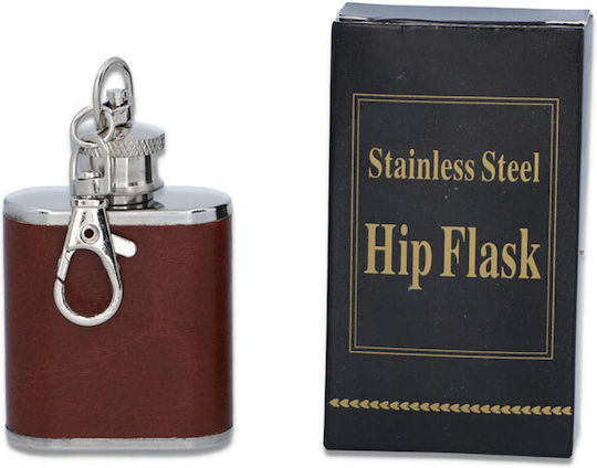 Hip Flask Φλασκί Ποτού Mini Μπρελόκ Τεχνόδερμα Καφέ 30ml