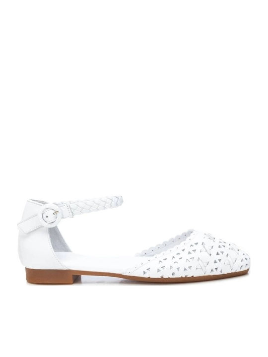 Lederne Damen Ballerinas in Weiß Farbe