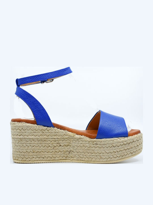 Women's Leather Platform Shoes Blue