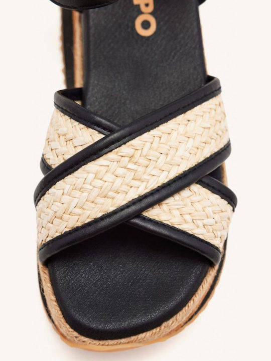 Women's Fabric Ankle Strap Platforms Black