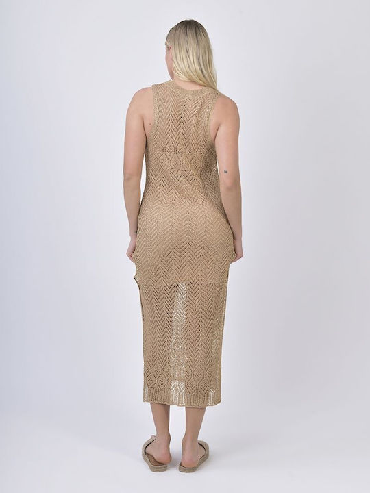 Ble Resort Collection Γυναικείο Μακρύ Φόρεμα Παραλίας Χρυσό