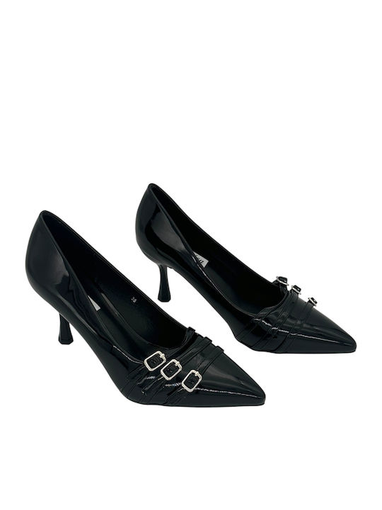 Lackleder Pumps mit Mittelhohem Absatz Schwarz