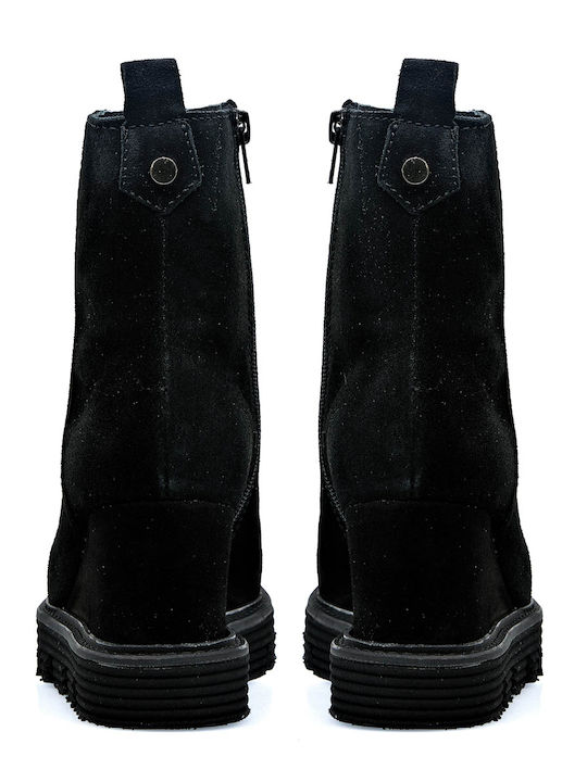 11 05 Leder Stiefeletten Damen Schwarz