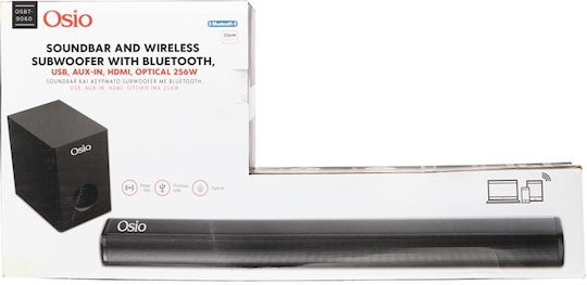 Osio OSBT-9060 Soundbar 2.0 Bluetooth και HDMI 15W με Ασύρματο Subwoofer και Τηλεχειριστήριο Μαύρο