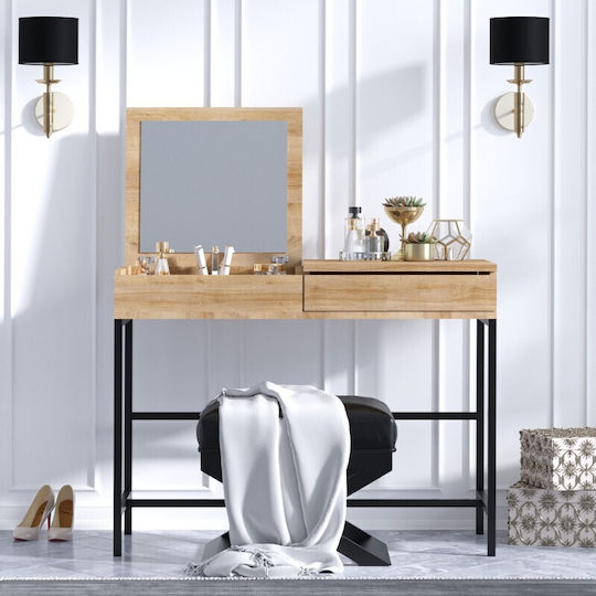 Linda Wooden Makeup Dressing Table Natural Beech with Mirror 100x45x74cm