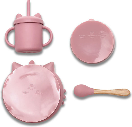Lorelli Feeding Set made of Silicone with Non-Slip Base Pink 4pcs
