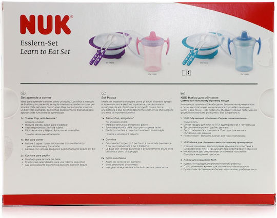 Nuk Feeding Set Learn To Eat made of Plastic with Non-Slip Base Multicolour 3pcs for 6+ months