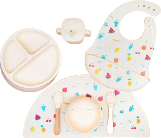 Queen Mother Fruit Silicone Feeding Set with Anti-Slip Beige Base 7 Pieces for 6+ Months