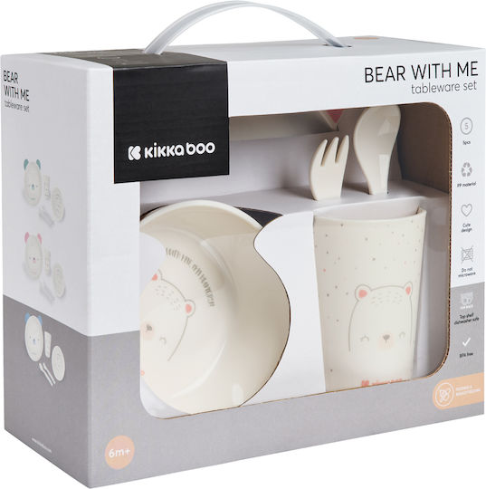Kikka Boo Feeding Set Bear With Me made of Silicone Pink 5pcs for 6+ months