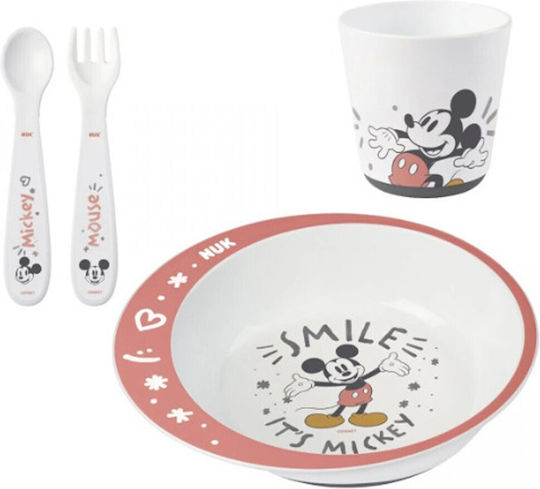 Nuk Set Essgeschirr aus Kunststoff mit rutschfester Basis Mehrfarbig Mickey 4Stück für 9+ Monate