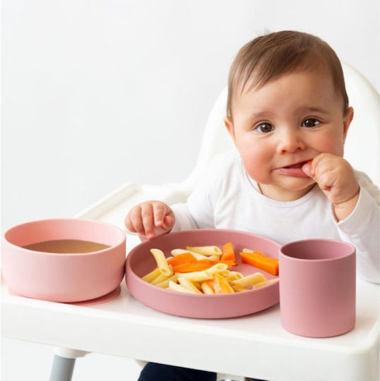 Kiokids Комплект за Хранене от Силикон с Противоплъзгаща Основа Розов 3бр