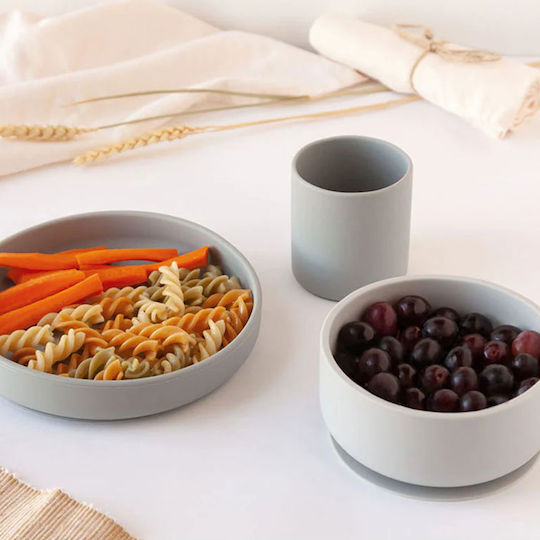 Kiokids Feeding Set made of Silicone with Non-Slip Base Gray 3pcs