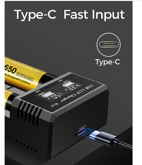 Naxius NXCRBEL-002 USB Charger 2 Batteries Li-ion/Ni-Cd/Ni-MH Size AA/AAA/18650/21700/16340/26650/14500