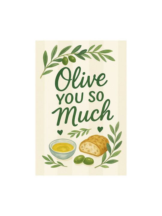 Retro Dekorative Poster Malereien Küche Rahmenlos A4 Glänzender Druck Olivenöl & Ciabatta Olive You So Much