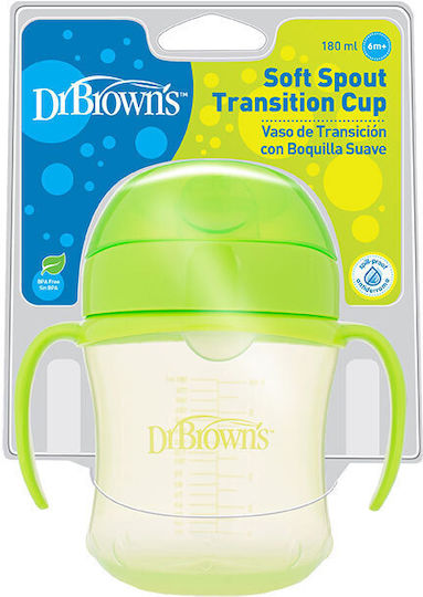 Dr. Brown's Educational Sippy Cup Plastic with Handles Green Light green for 6m+m+ 180ml