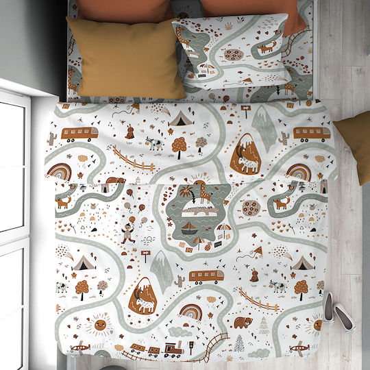 24home.gr Sheet Set Single Cotton White-mint 160x240cm 2pcs