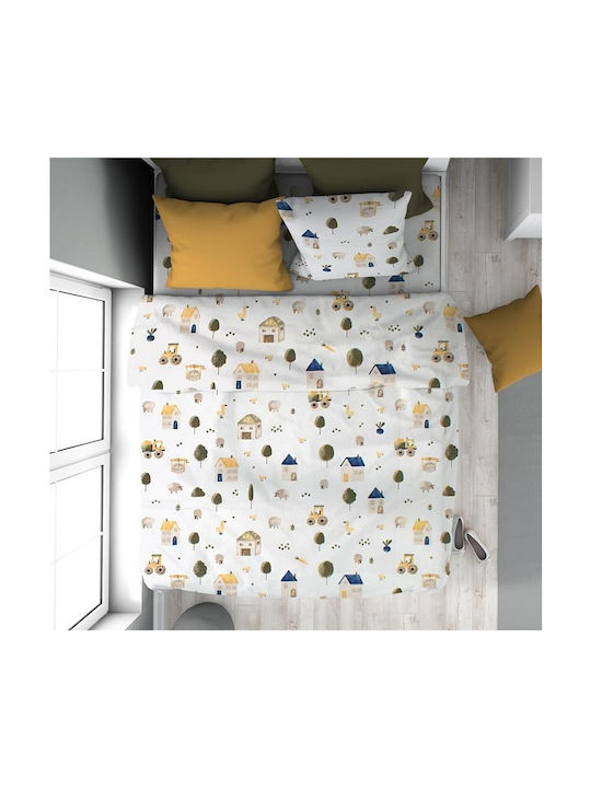 24home.gr Sheet Set Single Cotton White-green 160x240cm 2pcs