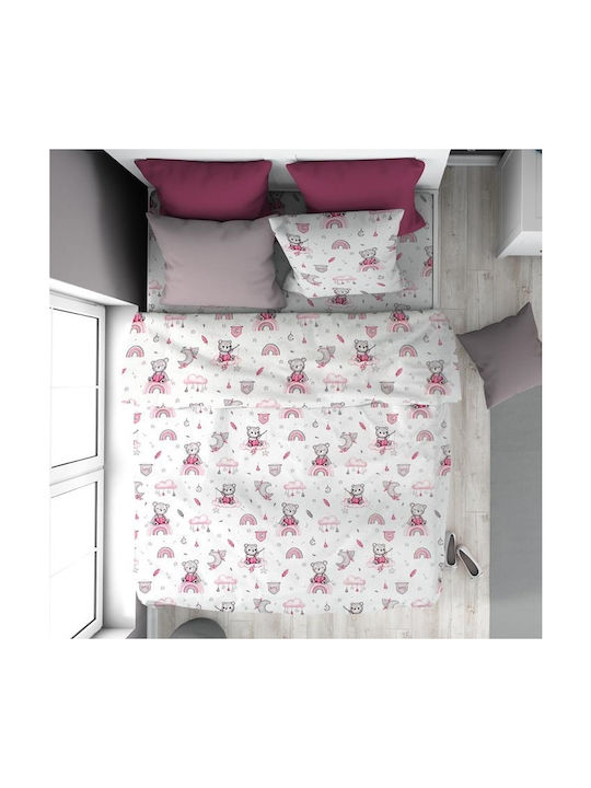24home.gr Sheet Set Single Cotton White-pink 160x240cm 2pcs