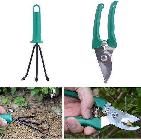 Gardening Tool Set 5 Pieces Storage Transport Box Made Metal Plastic Green