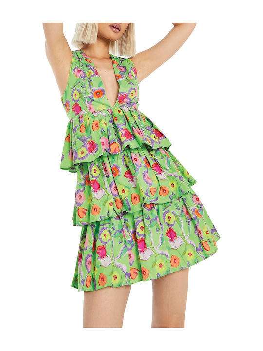 Summer Mini Dress with Ruffles Green