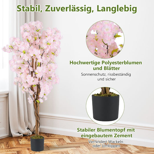 Costway Set 2 Copaci Artificiali de Cireș cu Flori Roz 150 cm Ghiveci Hz10314pi-2