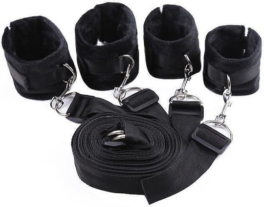 Set Erotic Accessories Bondage Handcuffs Hand & Foot Straps Adjustable Length Black